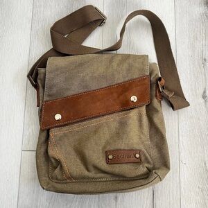 Sechunk Brown Canvas Crossbody Bag